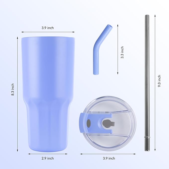 VEGOND 30 oz Insulated Stainless Steel Tumblers with lid and straw Bulk Pack Double Wall Vacuum Coffee Mug with Non-Slip Silicone Base, Sweat Proof Powder Coated Cup for Hot Cold Drinks, Blue 4Pack