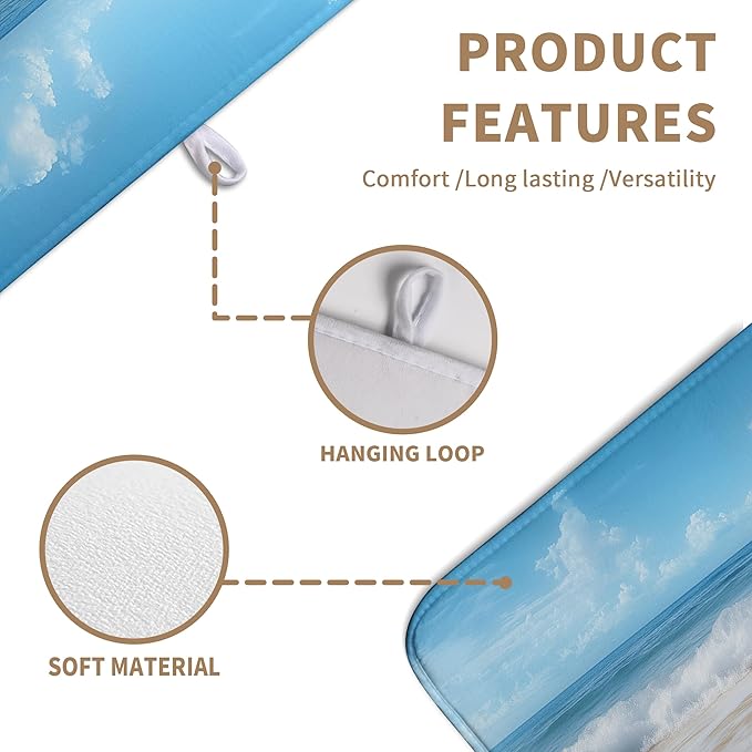 Summer Ocean Beach Blue Dish Drying Mat Sea Shell Starfish Large Kitchen Mat Dish Drying Pad Absorbent Dish Dryer Mat for Kitchen Countertops Microfiber Drainer Pad Dish Drying Rack Mat (18x24 in)