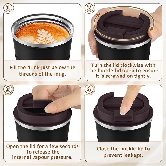 KETIEE Travel Mug, 12oz Insulated Coffee Cup with Leakproof Lid, Vacuum Stainless Steel Double-Wall Travel Coffee Mug Spill Proof, Reusable Tumbler for Men and Women for Hot & Cold Drinks