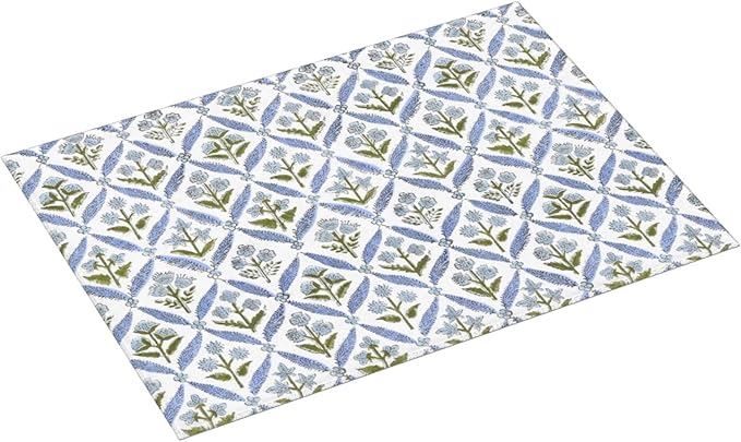 Boho Dish Drying Mat 18x24 Inches For Kitchen Counter Block Print Blue Floral Kitchen Decoration Drying Mat Modern Decorative Flower Drying Pad Mat for Home Kitchen Decor,Dining Room,Office