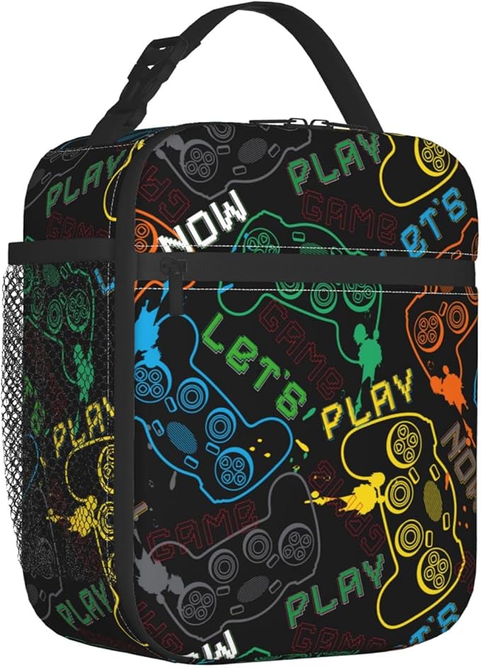 Video Game Controller Insulated Lunch Box Portable Lunch Bag with Water Bottle Holder,Reusable Lunchbox for Kids and Adults, MRLUNCHBAG-2302