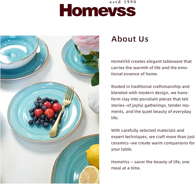 Highland 16-Piece Dinnerware Set Service for 4, Organic Shape Stoneware Plates and Bowls Set, Scratch Resistant, Microwave and Dishwasher Safe, Speckled Effect Handcrafted, Swirl Turquoise