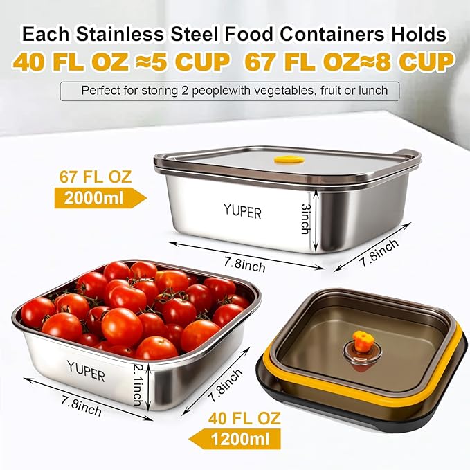 YUPER Stainless Steel Food Containers, Meal Prep Containers, Sandwich Containers, Stainless Steel Containers with Lids Fruit Lunch Snacks Storage, 2 Pack (40+67OZ)