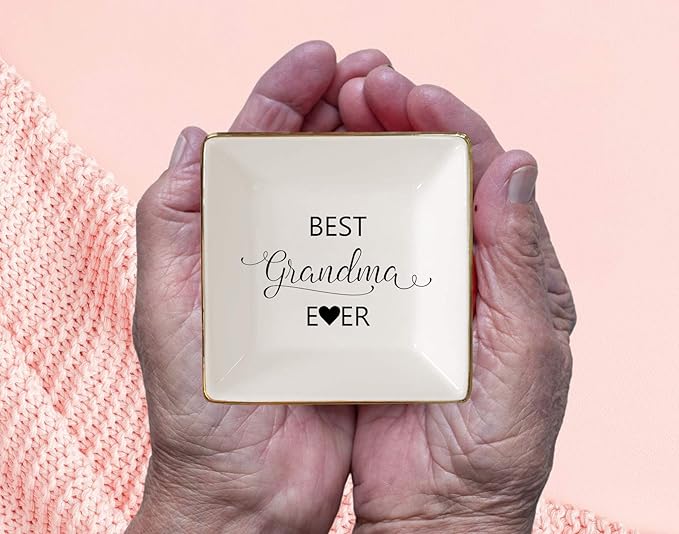 Simply Charmed Best Grandma Ever - Christmas Gift – Ceramic Jewelry Dish, Ring Holder, Trinket Tray – Elegant Birthday Gift for Grandmother