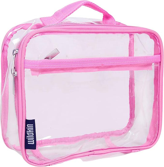Wildkin Kids Insulated Lunch Box – Durable and Reusable for School & Travel - Clear w/Pink Trim