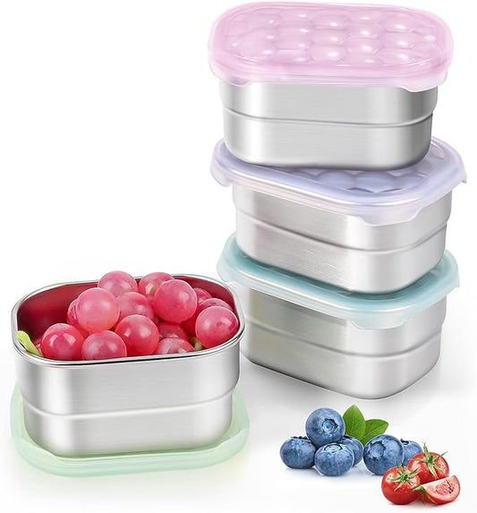 8oz Small (1 CUP) Stainless Steel Snack Containers for Kids and Toddlers (Ages 1-3) | Easy Open Leak Proof Food Containers with Silicone Lids - Perfect Metal Lunch Box for Daycare and School