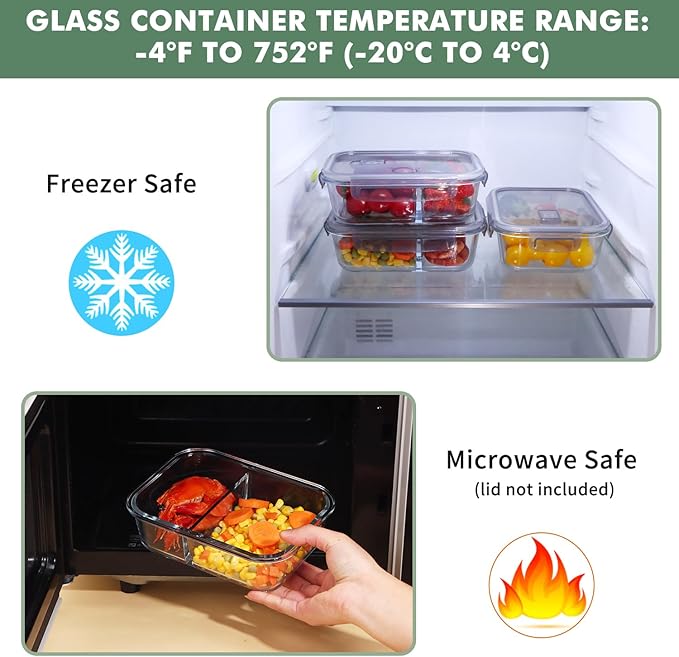 5 Pcs 35oz Glass Food Prep Containers with Airtight Lids,Bento Boxes for Lunch, 2 Compartment Lunch Box,Glass Storage Containers with Lids - Light Gray