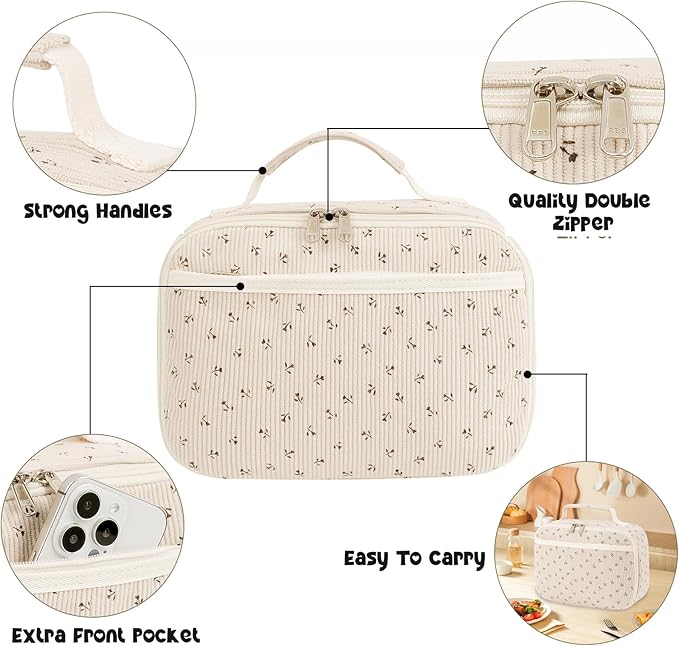 Bluboon Kids Girls Lunch Bag Insulated Lunch Box for school Corduroy Lunch Cooler Organizer School Kids Lunch Tote