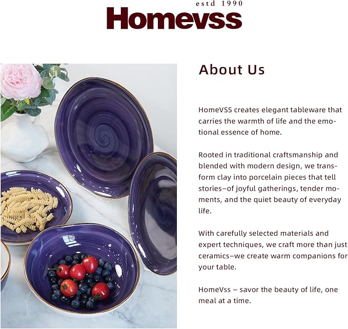 Highland 16-Piece Dinnerware Set Service for 4, Organic Shape Stoneware Plates and Bowls Set, Scratch Resistant, Microwave and Dishwasher Safe, Speckled Effect Handcrafted, Swirl Purple