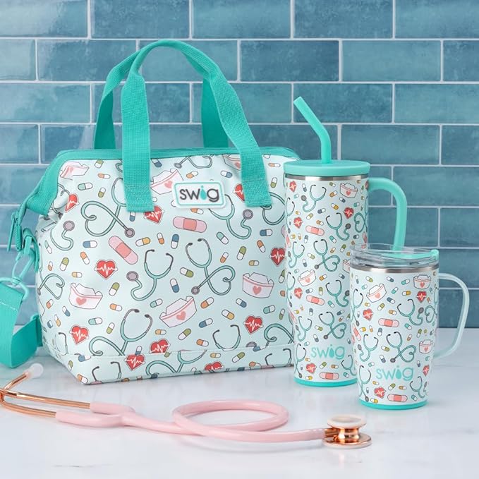 Swig Life 18oz Travel Mug, Insulated Tumbler with Handle and Lid, Cup Holder Friendly, Dishwasher Safe, Stainless Steel, Travel Coffee Cup, Nurse Gifts for Women (Scrub Life)