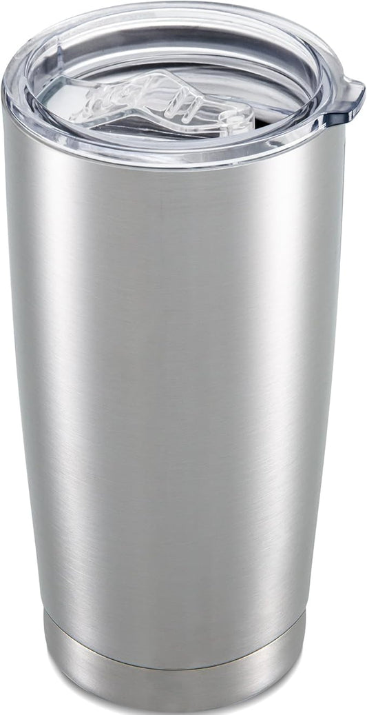 20 oz Tumbler with Lid Stainless Steel Double Wall Vacuum Insulated Tumblers Powder Coated Cups Travel Mug Keep Drinks Cold and Hot, Stainless Steel