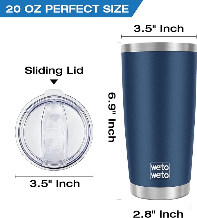 WETOWETO 20oz Tumbler, Stainless Steel Vacuum Insulated Coffee Travel Mug, Double Wall Powder Coated Insulated Coffee Mug Travel Mug with Lid Thermal Cup for Outdoor, Navy Blue, 6 Pack