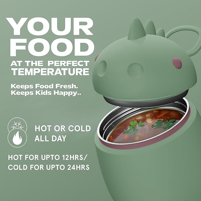 Bestie Foodie Kids Insulated Food Jar – Cute Character Lunch Container for Children, BPA-Free Stainless Steel, Leakproof & Vacuum Sealed, Keeps Food Hot or Cold, Easy to Clean, 16oz