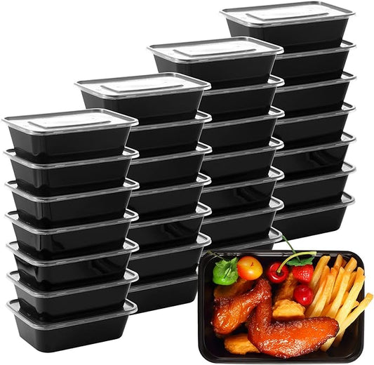 Sawysine 100 Pcs Plastic Meal Prep Containers Food Storage Containers Reusable Lunch Bowls with Lid Stackable Disposable Lunch Boxes 1 Compartment Bento Box(Black,22 oz)