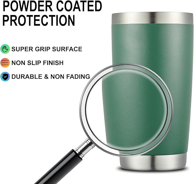 COMOOO 20oz Double Wall Vacuum Insulated Travel Mug, Stainless Steel Tumbler with Lid and Straw Durable Powder Coated Insulated Coffee Cup for Cold & Hot Drinks（Dark Green, 6 Pack
