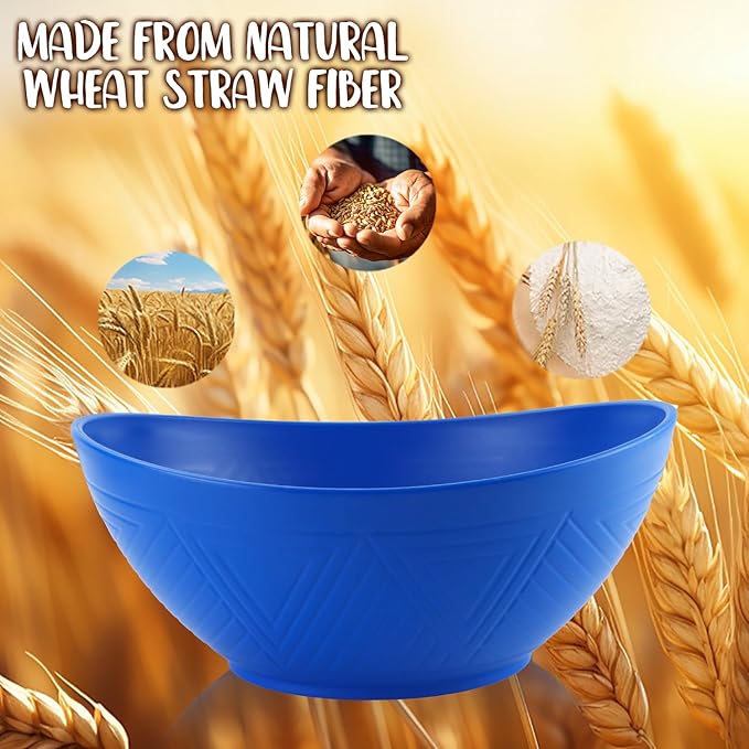Wrova Large Wheat Straw Bowls,Big Salad Bowls set of 2,Unbreakable Serving Bowls Microwave & Dishwasher Safe, Alternative for Plastic Bowl Sets for Kitchen.Blue