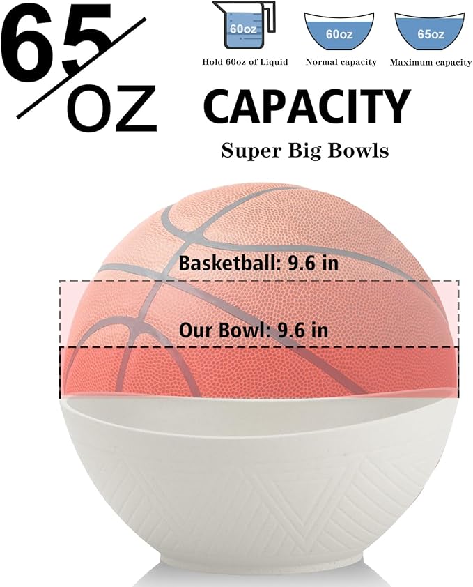 Wrova 65oz Large Salad Bowls Ivory - Wheat Straw Salad bowls Set of 4 - Unbreakable Salad Bowls Dishware & Microwave Safe - BPA Free Bowls for kitchen,camping