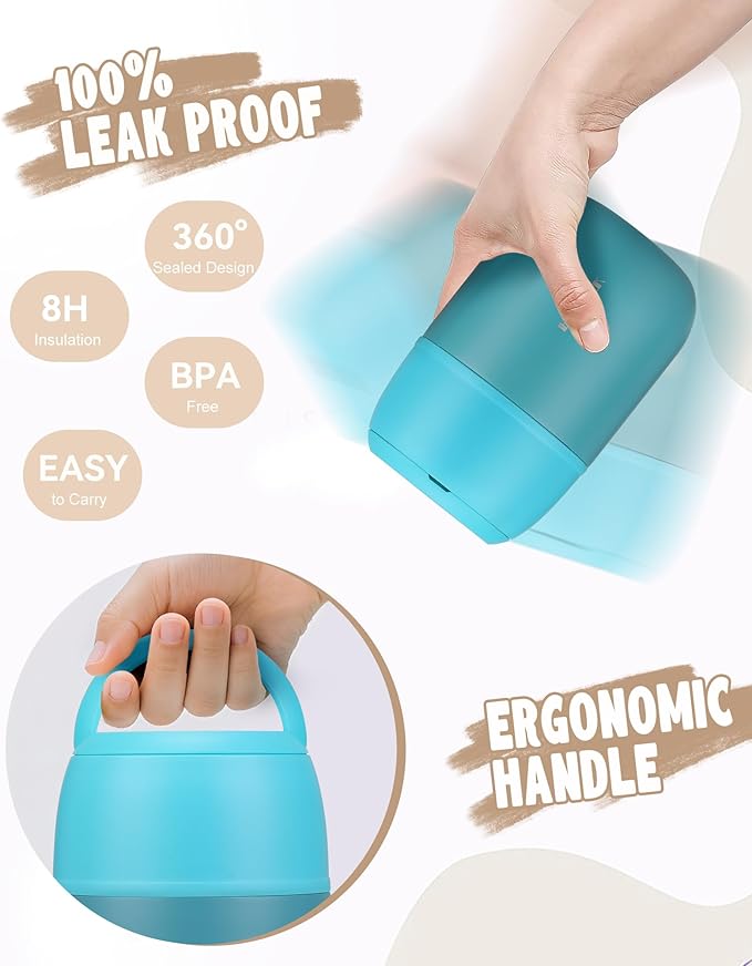 17oz Soup Thermo for Hot Food Adults Insulated Food Jar Thermo Hot Food Lunch Container Wide Mouth Stainless Steel Lunch Box for Kids with Folding Spoon Cleaning Brush Peacock Blue