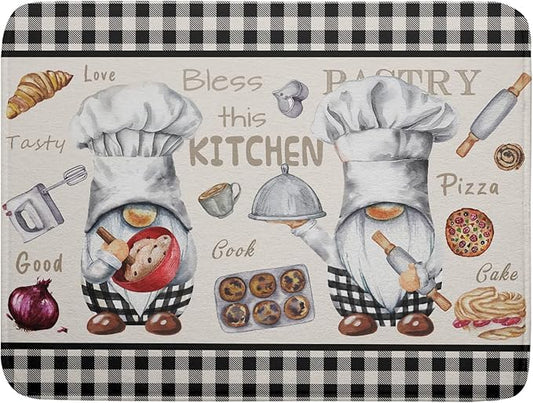 Chef Gnome Dish Drying Mats for Kitchen Counter 18x24 inch, Buffalo Plaid Cooking Utensils Absorbent Dishes Drainer Mat, Reversible Microfiber Quick Dry Rack Pad with Hanging Loop