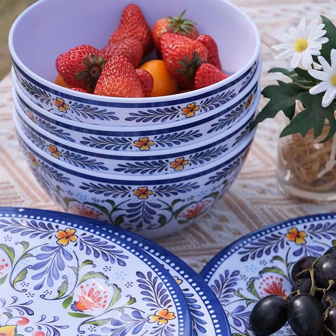 Melamine Dinnerware Set 12-Piece for 4 Dish Set Plates Bowls Unbreakable Dishware for Indoor Outdoor Use Lightweight Durable for Camping Picnics Parties Purple