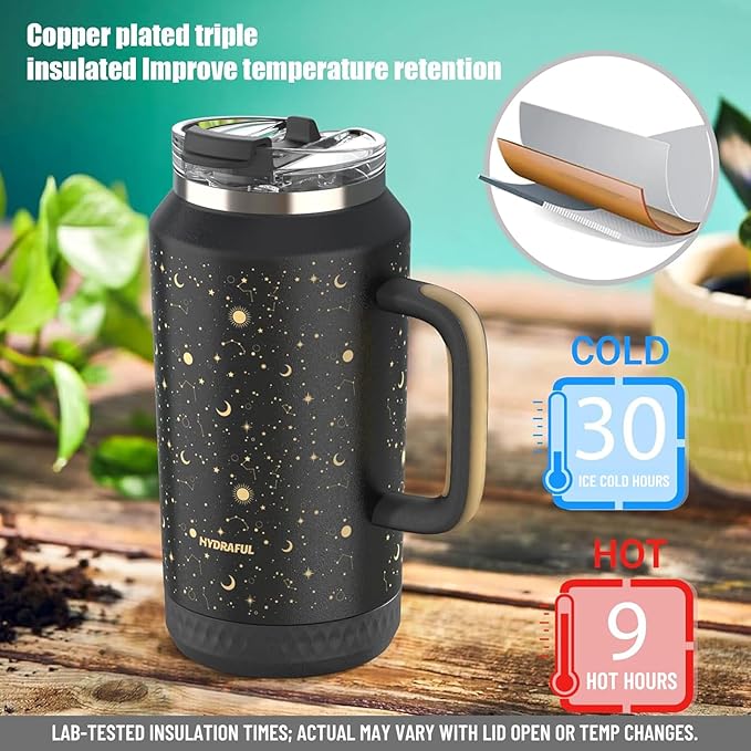 Hydraful 64 oz Tumbler with Handle and Straw - 100% Leak-Proof - Insulated Cup Reusable Stainless Steel Large Water Bottle Travel Mug for Gym, Hiking, and Camping - Gifts for Women Men Him Her