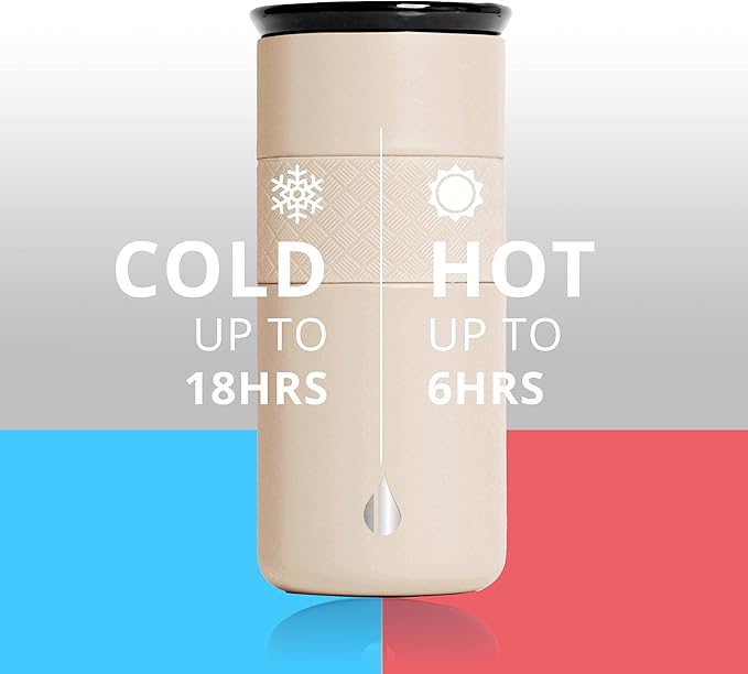 Elemental Artisan Insulated Tumbler, Triple Wall Coffee Travel Mug, Reusable Stainless Steel Coffee Tumbler with Ceramic Lid, Thermal Coffee Cups for Hot (6 Hrs) & Cold (18 Hrs), 16oz - Beige
