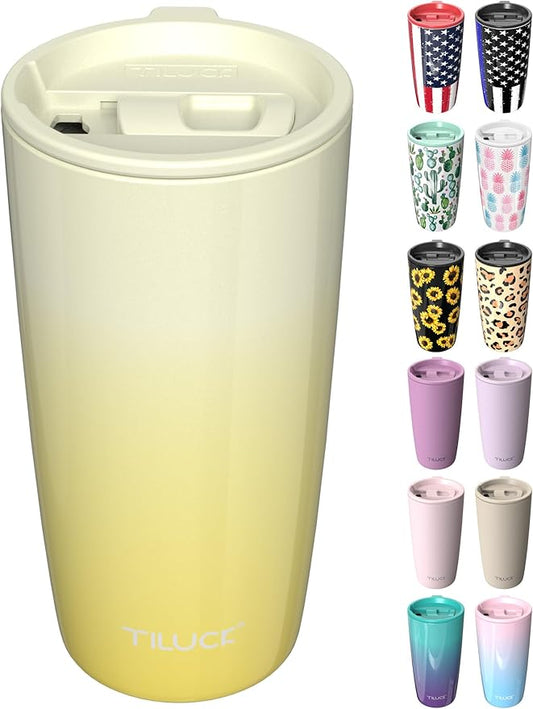 TILUCK 20 oz Tumbler with Leak-Proof Lid, Vacuum Insulated Stainless Steel Coffee Mug, Double-Walled Travel Tumbler for Hot and Cold Drinks(Lemon, 20oz)