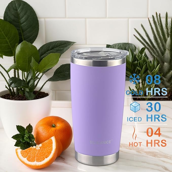 Purple 20 oz Coffee Tumbler With Lid Spillproof Cup Lid with Ball Plunger,Iced & Hot Bottle, Travel Coffee Mug,Car Cup Holder Friendly Gift For Women,Scratch Resistant Coated