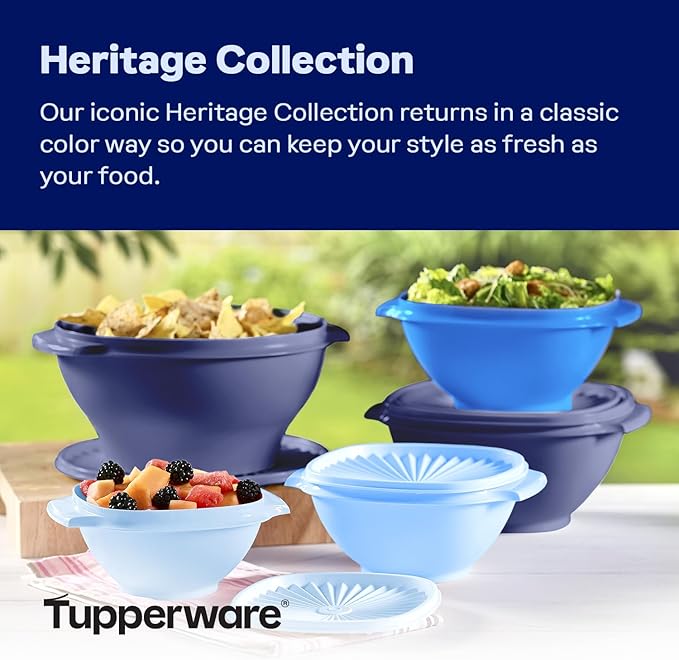 Tupperware Heritage Collection, New 10 Piece Food Storage Container Set in Vintage Blue, Dishwasher Safe and BPA Free (5 Bowls, 5 Lids)