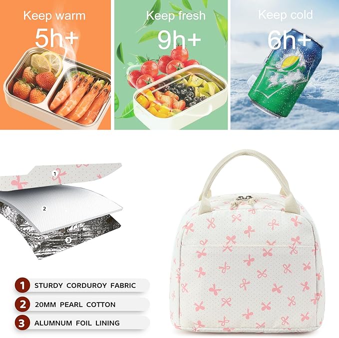 Bluboon Lunch Bag for Women Men Cute Lunch Tote Bags Reusable Insulated Lunch Box Large Capacity Reusable Insulated Cooler for Work Picnic or Travel
