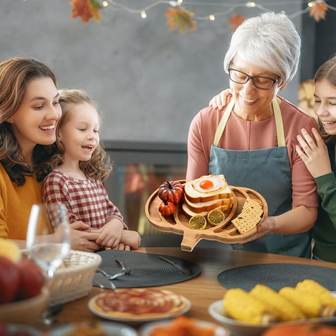 AWIZOM Pumpkin Wooden Serving Platter Thanksgiving Bamboo Serving Tray Wooden Snack Cheese Charcuterie Board Sectional Wood Halloween Dish Plate for Fall Autumn Harvest Party Supply,14.96x11.58x0.79