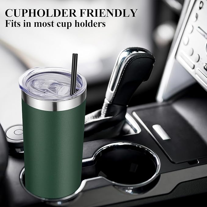 VEGOND Stainless Steel Skinny Tumbler, 20 oz Vacuum Insulated Tumbler with Lid and Straw, Double Wall Coffee Cup, Travel Mug for Cold Hot Drinks, Dark Green 1 Pack