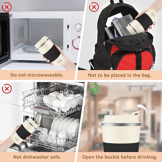 KETIEE 12oz Travel Mug: Vacuum Insulated Coffee Cup with Leakproof Lid, Travel Coffee Mug Stainless Steel Double Walled Reusable Coffee Cup for Hot and Cold Water Coffee (Beige)