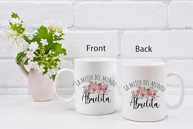 QASHWEY Best Grandma in The World Floral Coffee Mugs Mug, Abuelita Grandma Birthday Mother's Day Gifts From Grandkids,La Mejor Del Mundo Abuelita Spanish Double Side Printed Ceramic Mug Cup 11 Ounce