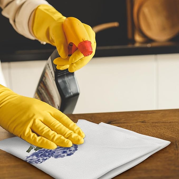 Purple Hydrangea Flowers Floral Kitchen Towels Set of 2 - Summer Flowers Decorative Hand Towels for Bathroom, Green Hydrangea Decor Dish Towels for Kitchen, Floral Hand Towels, 16x24