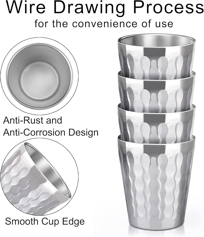 Beasea Stainless Steel Cups 10 oz, 8 Pack Small Bulk Stainless Steel Tumbler Stackable Insulated Cups for Drinking Double Wall Metal Glasses Tin Cups for Home Restaurant Office Party Camping