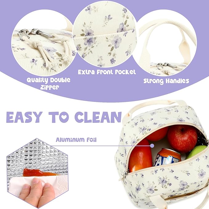 Bluboon Lunch Bag for Women Men Cute Corduroy Lunch Tote Bags Reusable Insulated Lunch Box Large Capacity Reusable Insulated Cooler for Work Picnic or Travel