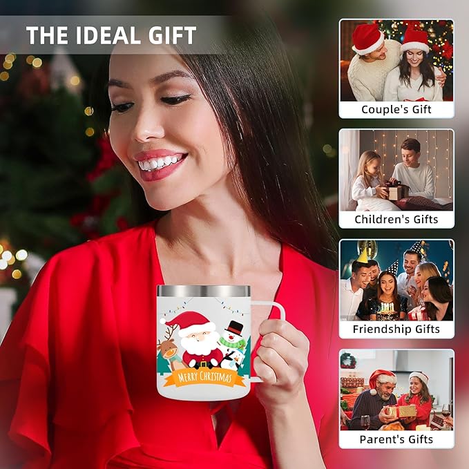 Volhoply 14oz sublimation Insulated Stainless Steel Coffee Mug with Lid Bulk 8 Pack,Double Wall Vacuum Travel Coffee Cup with Handle,Reusable Metal Cups Tumbler,Camping Mugs(Sublimation,8)