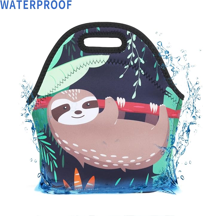 Violet Mist Womens Reusable Neoprene Lunch Bag Insulated Lunch Box Cute Sloth Animal Thermal lunch bags Bags Waterproof lunchbags Food Handbag Meal Prep Lunchbags Travel Work Gift for Women Men Adult