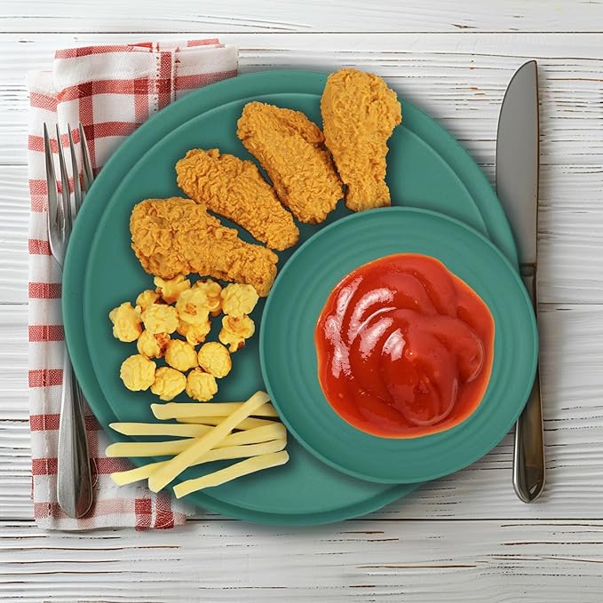 Wrova 40Pack plates and bowls sets for kids - Unbreakable wheat straw dinnerware sets service for 8 - Alternative plastic 40pcs dish sets for kitchen, camping and indoors dinning - (Green)