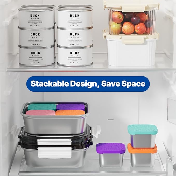 Set of 2 Stainless Steel Conntainers with Lids 5 Pack,Large Stainless Steel Container(1.5qt) and Set of 4 Snack Containers,Convenient to Carry,Suitable for Picnics and Travel