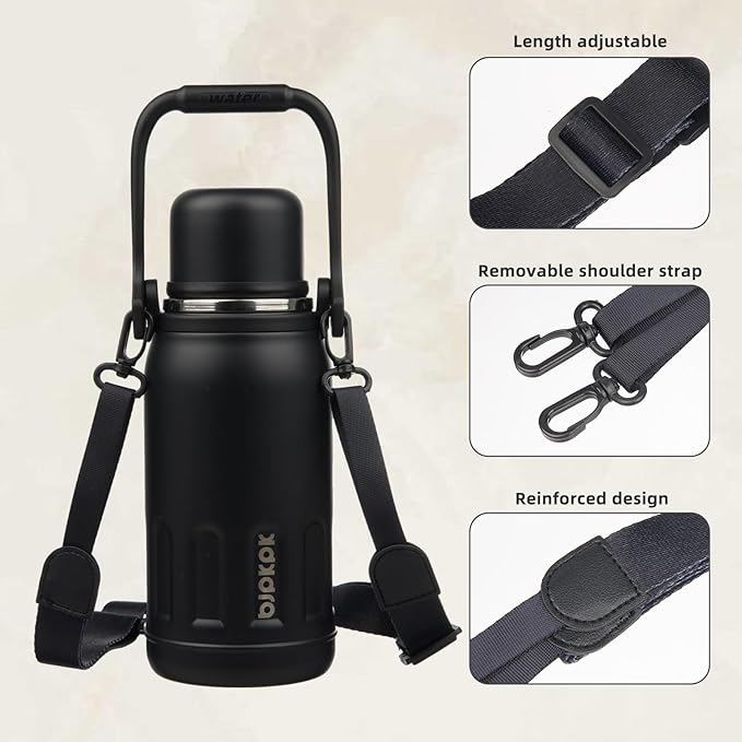 BJPKPK Insulated Water Bottle Leak Proof 27oz Stainless Steel Water Bottles with Handle and Lid Travel Metal Thermal Flask,Black