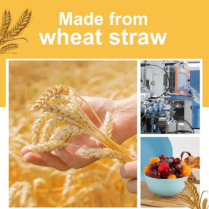 Rubtlamp 16pcs Wheat Straw Dinnerware Set, Unbreakable Plates And Bowls Sets of 4, Plastic Plates Set Reusable (Light Deep Four Colors) Daily