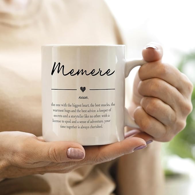 QASHWEY Memere Gifts Coffee Mug, Gifts for Memeres Grandma from Grandkids Grandchildren, Grandma Coffee Mug, Mothers Day Mugs Tea Cup Gift for GrandmaMemere, Memere Definition CoffeeCup Ceramic 11oz