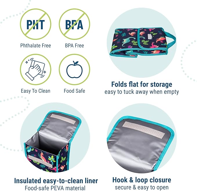 Wildkin Kids Insulated Lunch Bag – Reusable, Ideal for Hot/Cold Snacks, School & Travel - Darling Dinosaurs