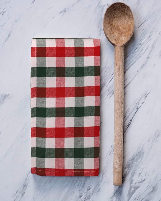 Urban Villa Christmas Set of 6 Kitchen Towels 20×30 Inch 100% Cotton Highly Absorbent Dish Towels Premium Quality Ultra Soft Bar & Tea Towels with Mitered Corners- Red/Green/White