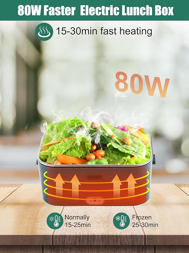 Buddew Electric Lunch Box for Adults, 80W Heated Lunch Box 1.8L Stainless Steel Portable Food Warmer,12/24/110V Lonchera Electrica Portatil for Travel & Work, Loncheras para Hombres de Trabajo