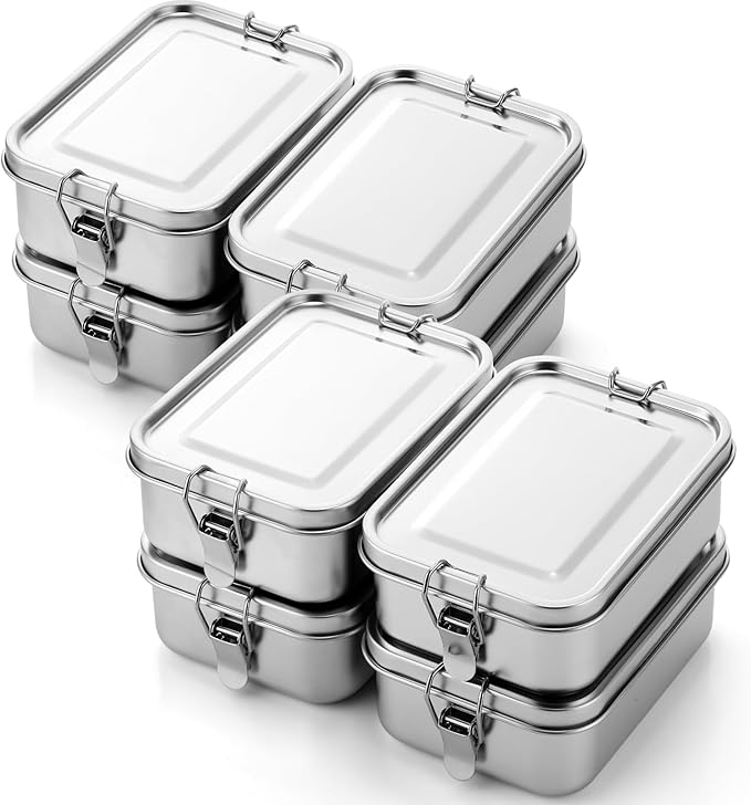 Umigy 8 Pcs Stainless Steel Food Containers 850ml Metal Bento Lunch Box Stainless Steel Food Storage Containers, Lockable Clips to Leak Proof, Reusable Dishwasher Snack Boxes for Work