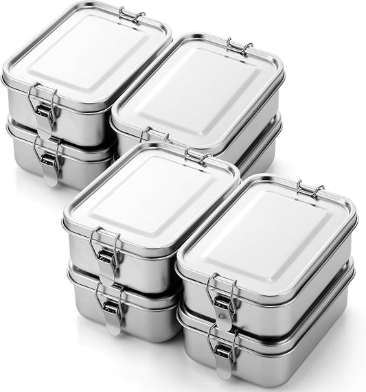 Umigy 8 Pcs Stainless Steel Food Containers 850ml Metal Bento Lunch Box Stainless Steel Food Storage Containers, Lockable Clips to Leak Proof, Reusable Dishwasher Snack Boxes for Work