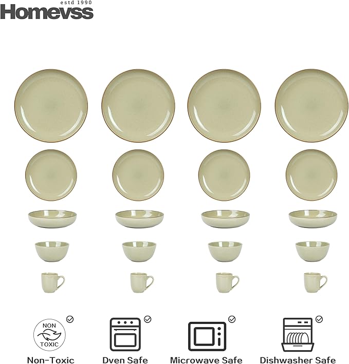 Eur-Nordic Shape Raising Rim 20pc Dinnerware Set, Shiny Glaze Beige with Speckle Effect